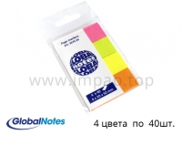Стікер папір для нотаток, роздільники Global Notes 20x50мм - 4 кольори по 40шт.